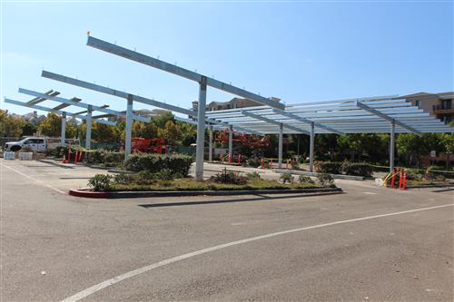 Solar Canopy under construction in parking lot at Solana Pacific 