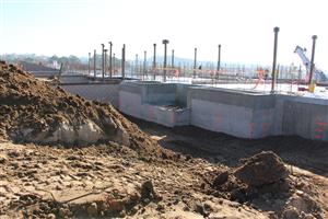 Retaining wall at classroom building 