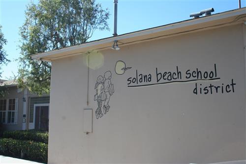 Solana Beach School District logo on side of building 