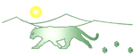 Carmel Creek Logo, Cougar walking in front of mountains.  
