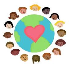 the world with a red heart on it and children surrounding it.
